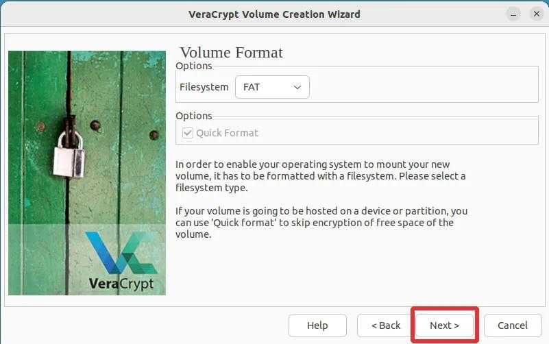 veracrypt creating encrypted volume Step 16